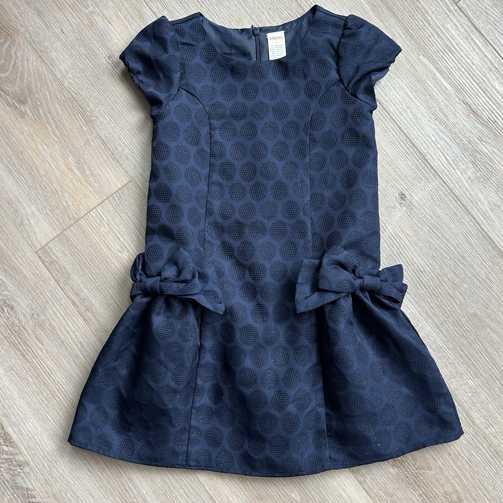 Gymboree‎ 2014 Girls Sz 7 Holiday Shine Sparkle Dot Bow Dress Navy Blue Holiday